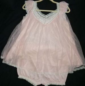 Vintage 60's Pink Chiffon Babydoll Nightie Set
